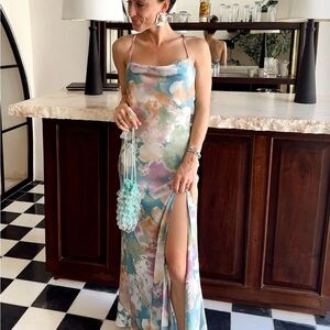12th Tribe Natalia Pastel Floral Printed Maxi Dress